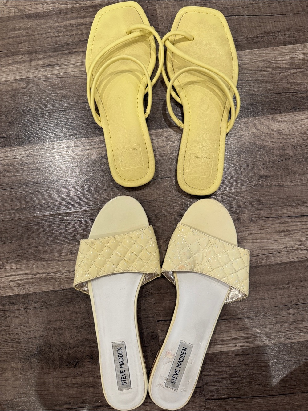 Steve Madden Yellow Quilted Slide and Strappy Slide Mule Duo